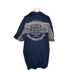 Harley-Davidson Blue and Gray Casual Button Down Shirt